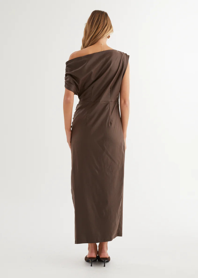 Estro Coated Midi Dress - Chocolate