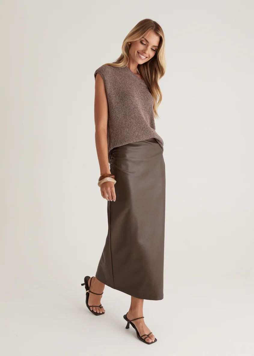 Whisky PU Midi Skirt - Espresso