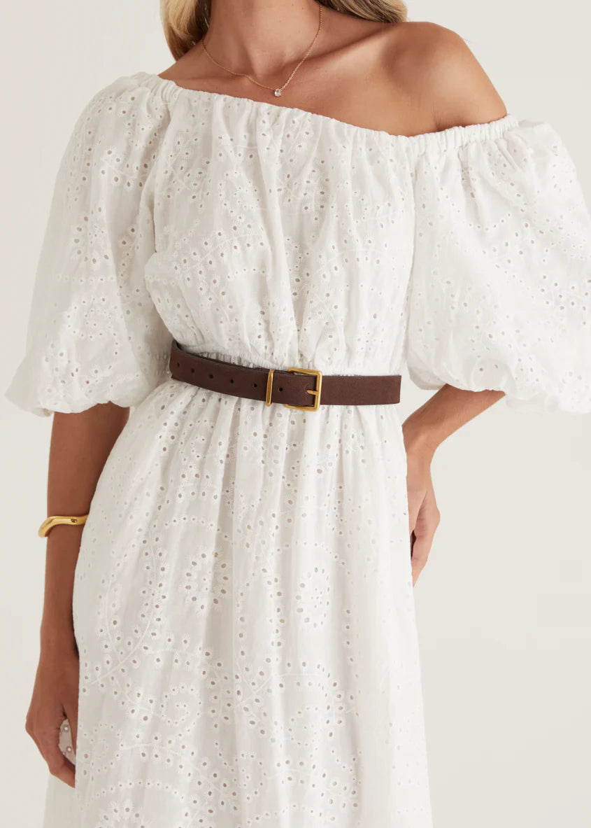 Ellerie Midi Dress - White Anglaise