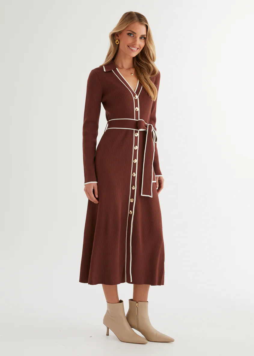 Stephanie Knit Midi Dress - Brown