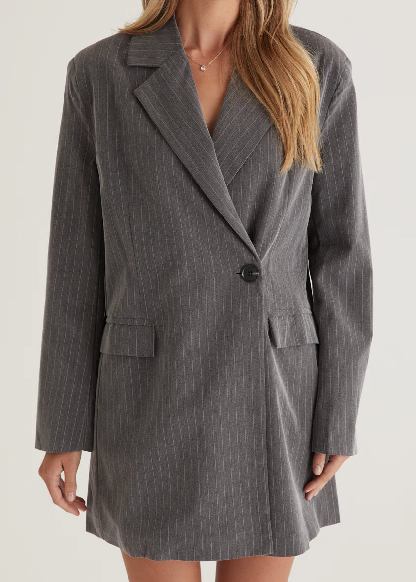 Bounty Blazer Dress - Charcoal Pinstripe