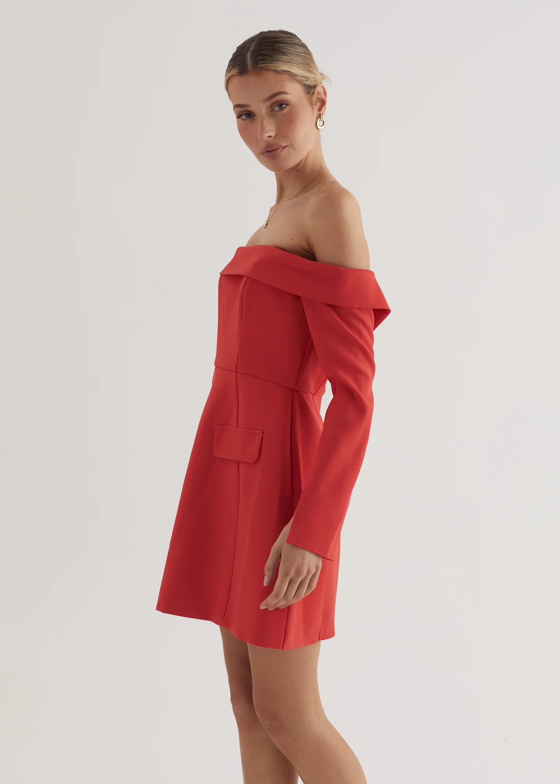 Santiago Off Shoulder Dress - Red