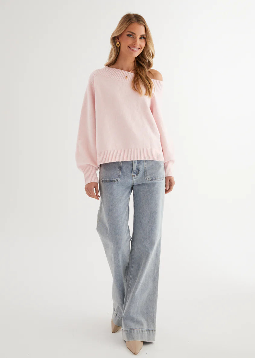 Marsha One Shoulder Sweater - Pink