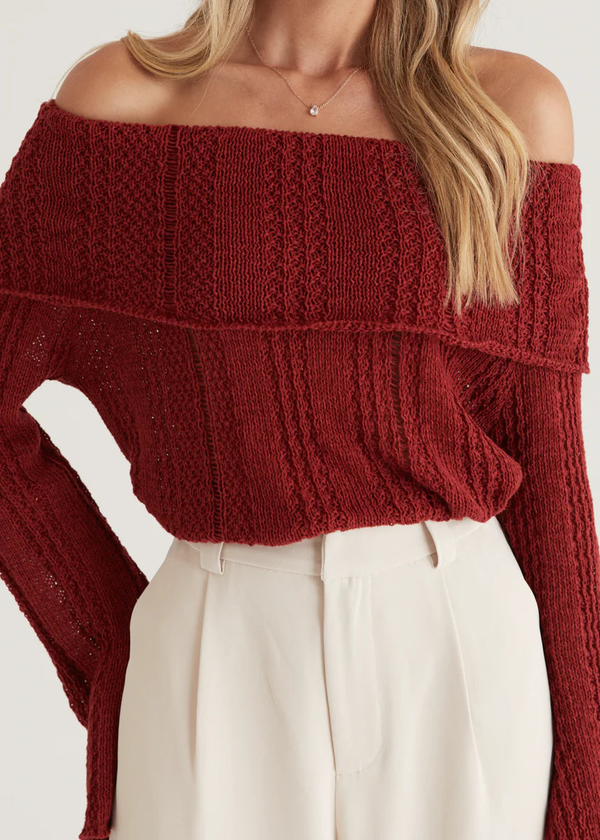 Lucy Off Shoulder Sweater - Burgundy