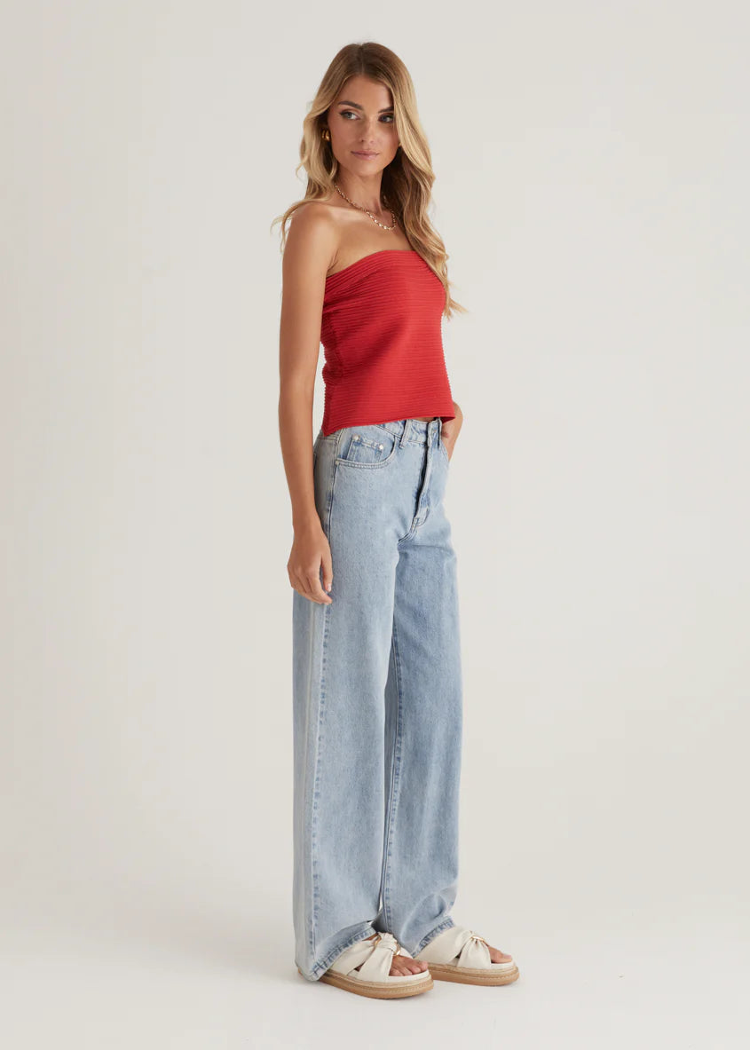 Winnie Strapless Knit Crop - Red