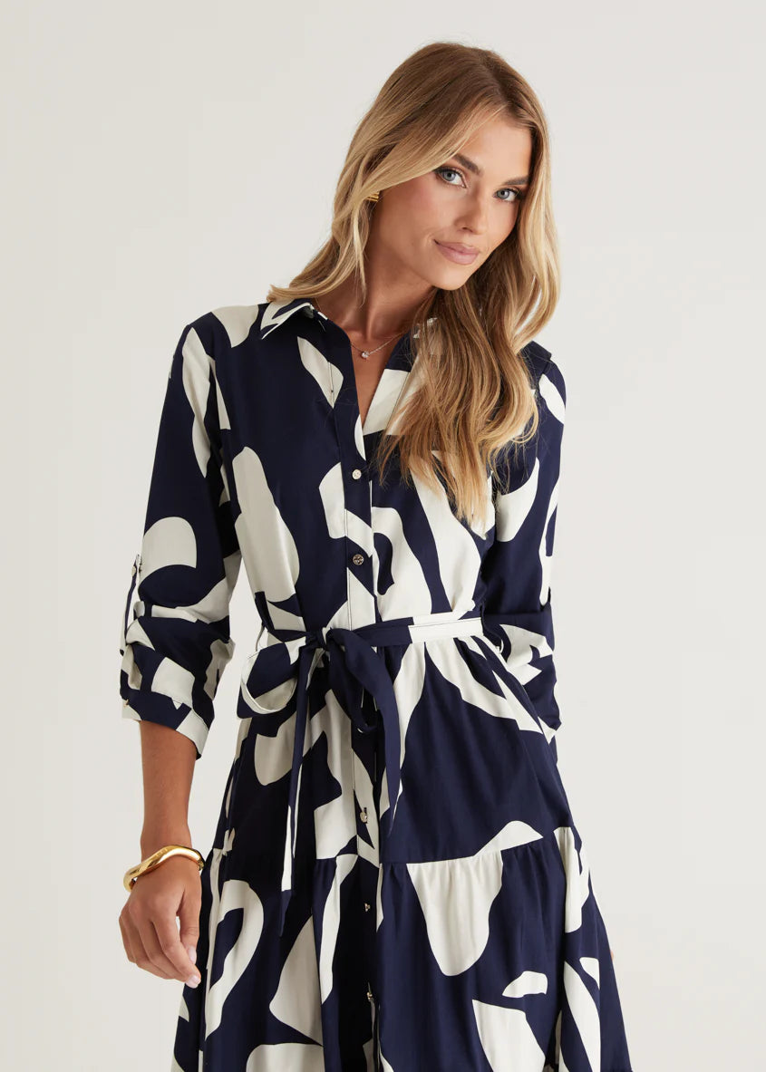 Maybelle Midi Dress - Navy Leaf