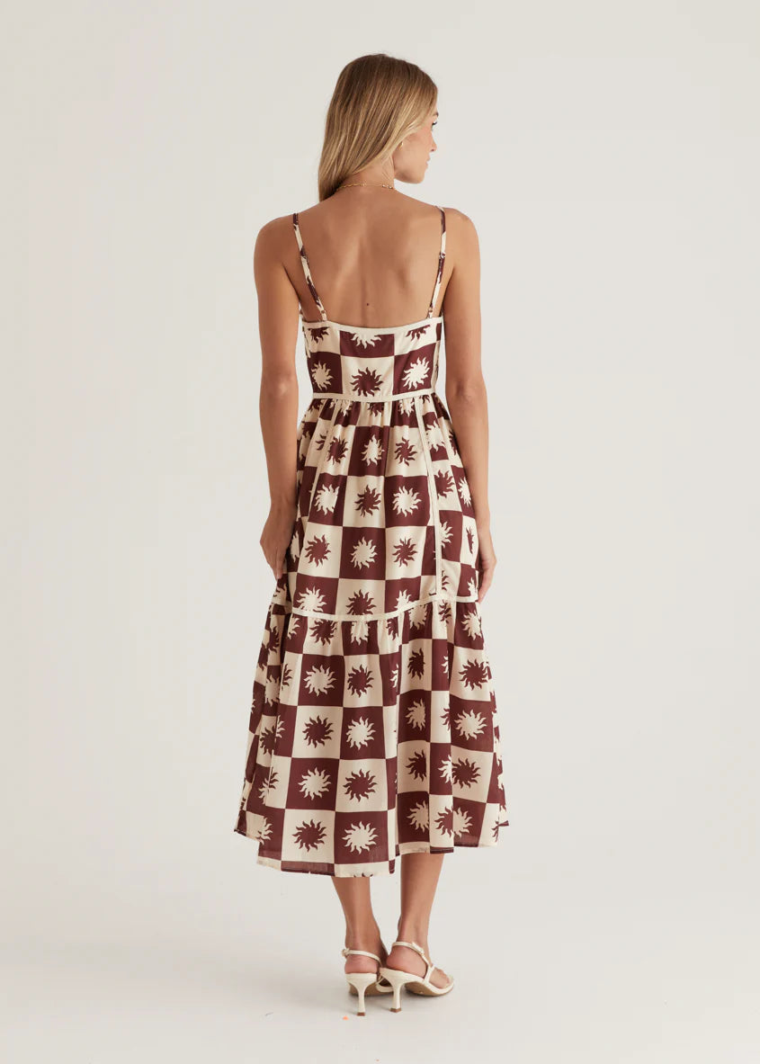 Valencia Midi Dress - Brown Abstract