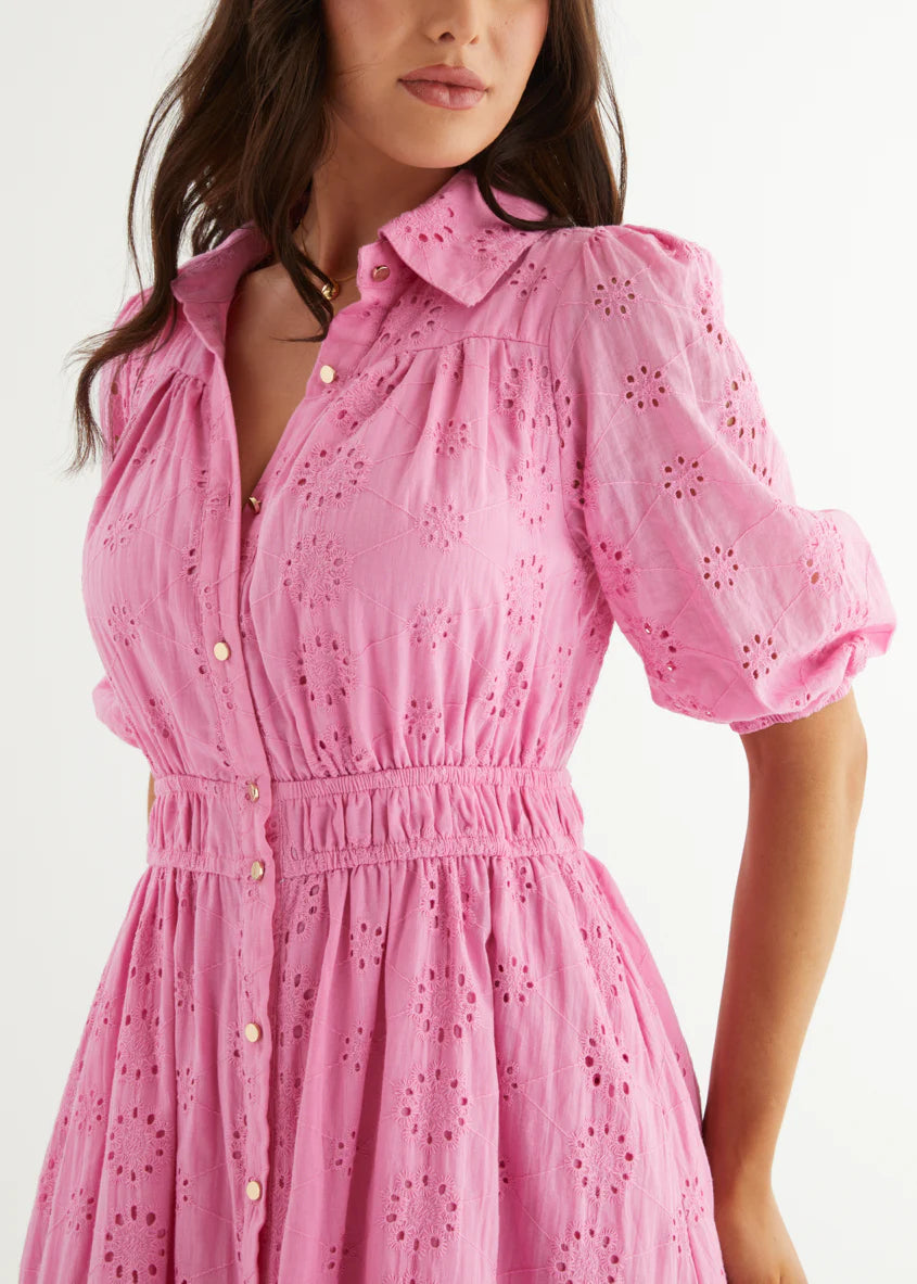 Eryn Midi Dress - Pink Anglaise