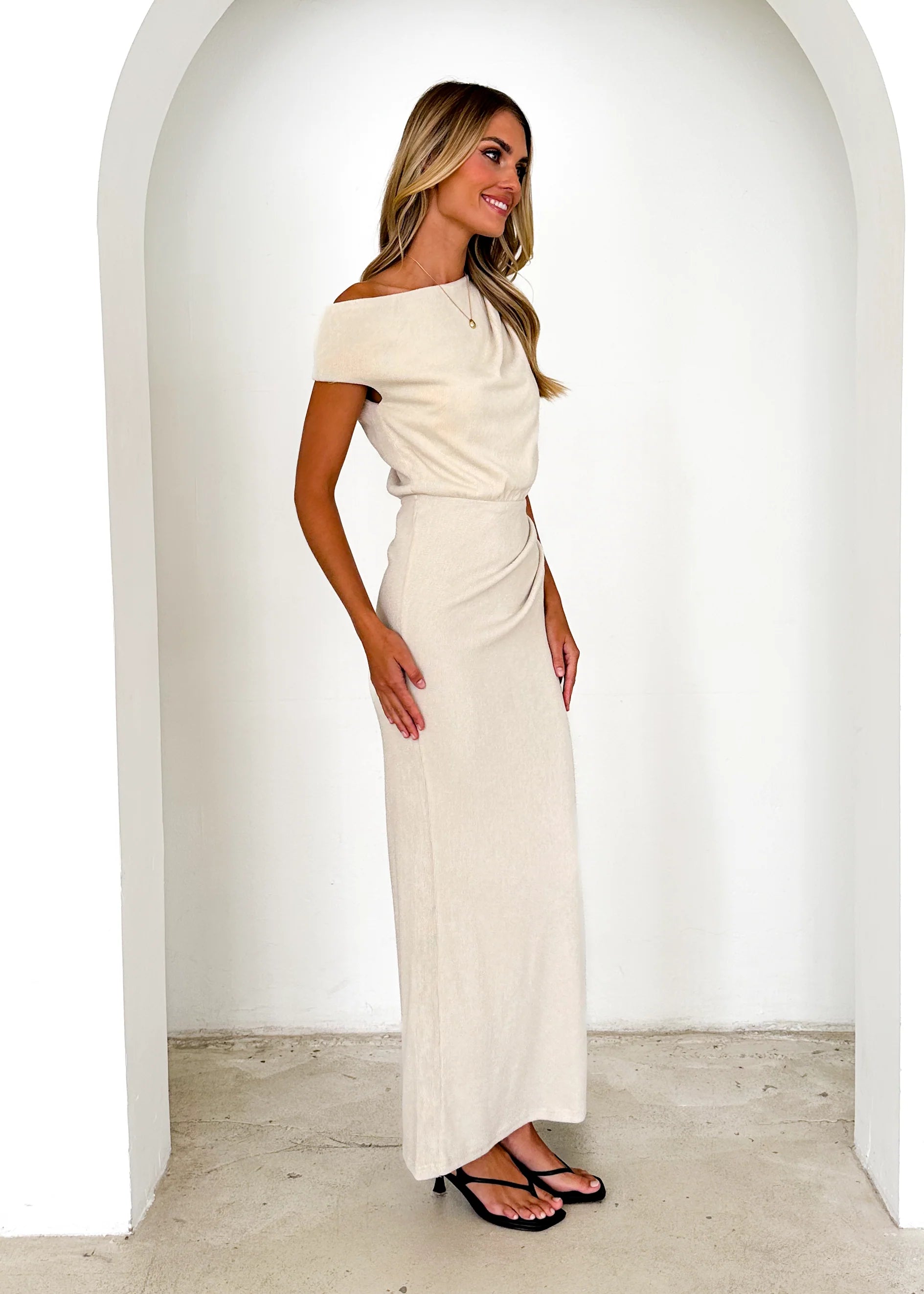 Tarni One Shoulder Maxi Dress - Oat