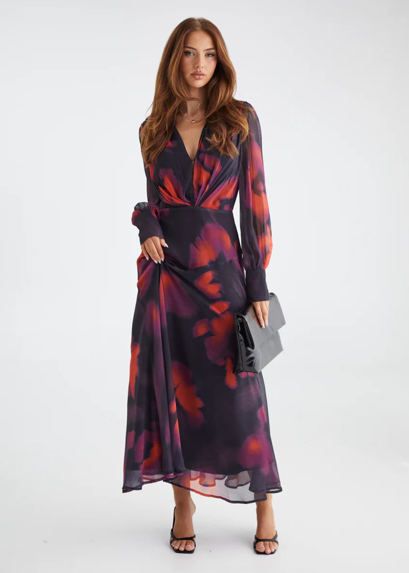 Frida Maxi Dress - Black Watercolour