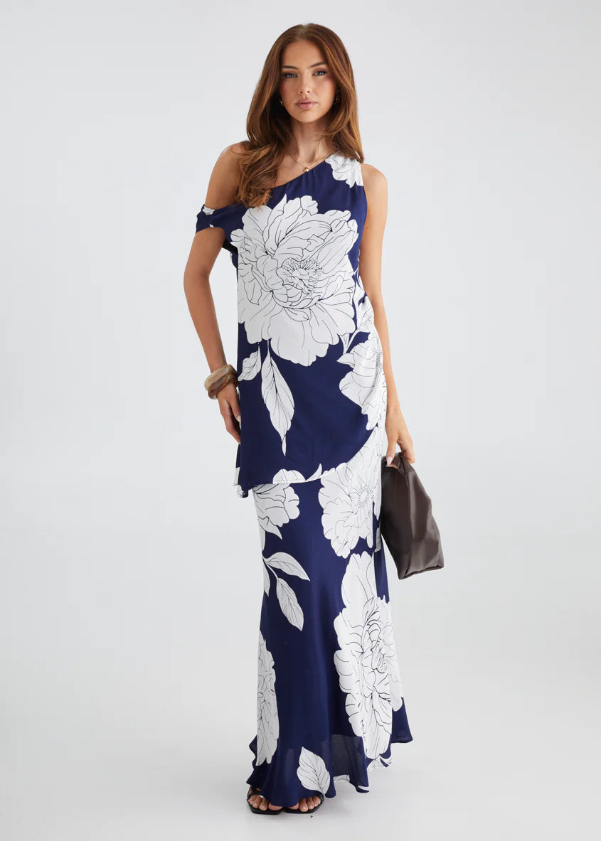 Solar Drop Shoulder Top - Navy Bloom