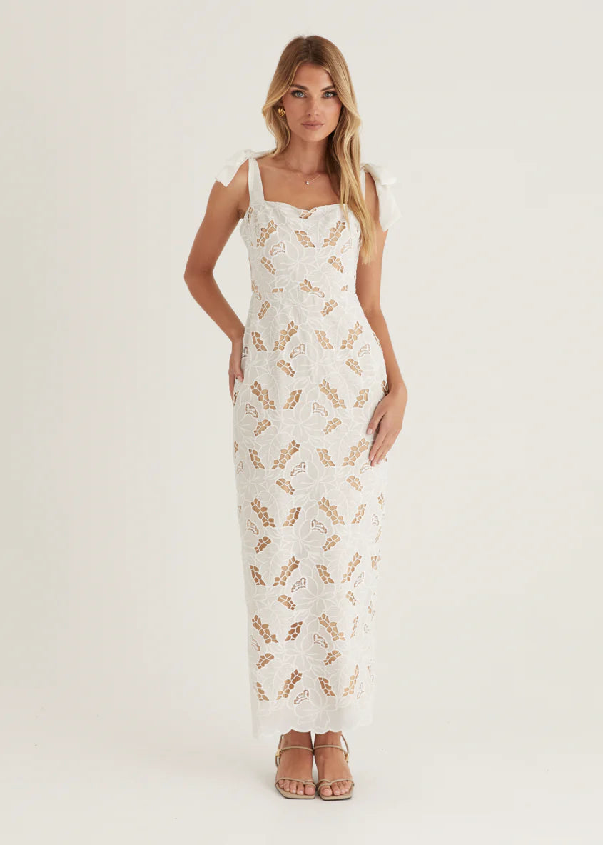 Serenity Embroidered Maxi Dress - Off White
